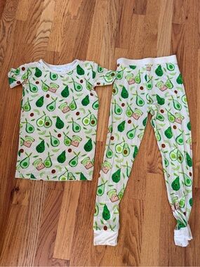 Little Sleepies Cream and Green Avocado toast Pajama Set